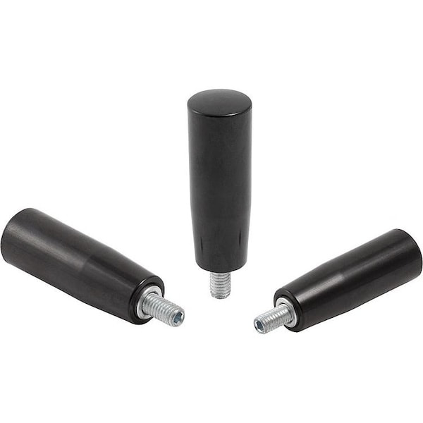 Taper Grip Revol Size:3 D=M10X14, D1=28, Thermoset High Polish Blk, Comp:Steel Comp:Blue-Passivated